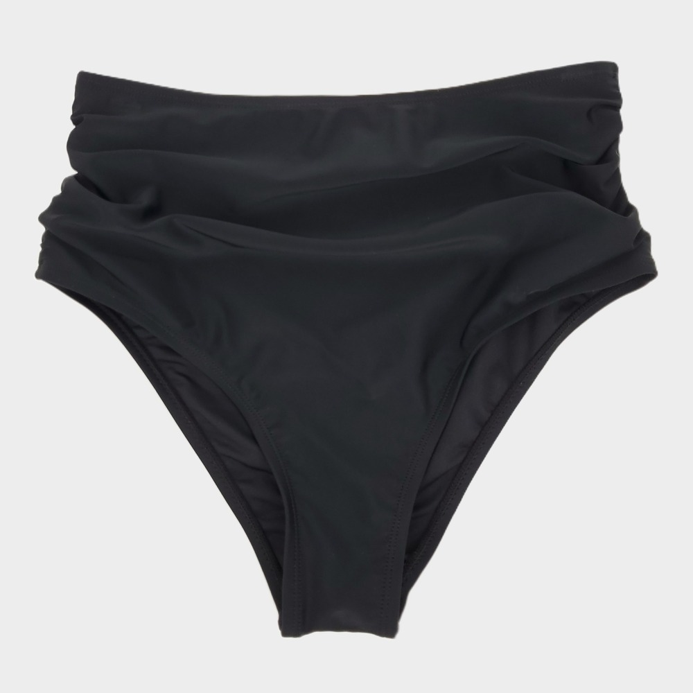 Cupshe High Waisted Ruched Bikini Swim Bottom Womens Small Black Lined Stretch
